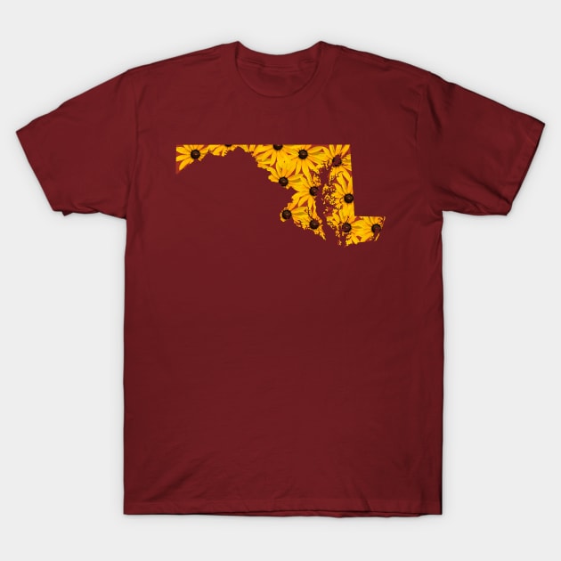 Maryland: Black-Eyed Susans (Red) T-Shirt by ziafrazier